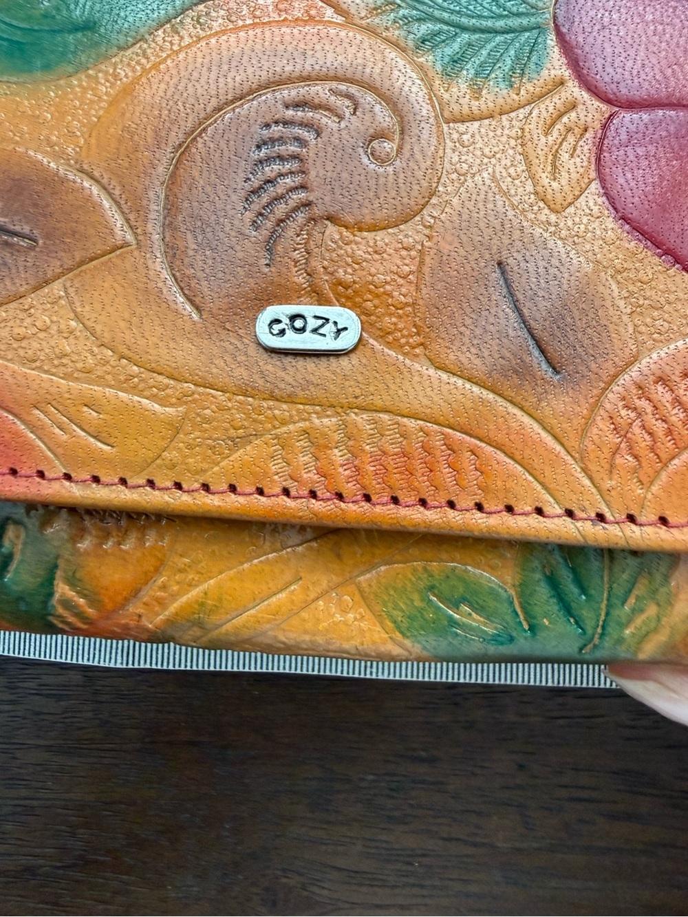 Genuine leather embossed multicolored large wallet by Cozy - Picture 10 of 11